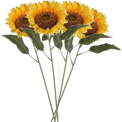 4x stuks mica gele kunst zonnebloemen kunstbloemen 70 cm decoratie - Kunstbloemen