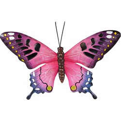 Tuindecoratie vlinder van metaal roze 37 cm - Tuinbeelden