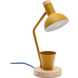 Kave Home - Katia-bureaulamp van hout en mosterdkleurig metaal