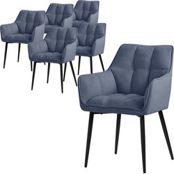 Eetkamerstoel set van 6 blauw in badstof met dikke gestoffeerde zitting ML design