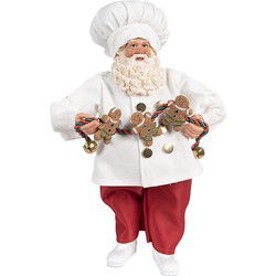 Clayre & Eef Kerstdecoratie Beeld Kerstman Wit Rood Textiel