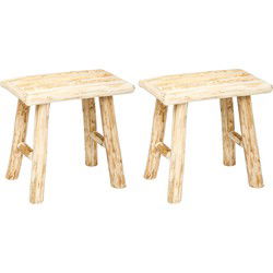 Atmosphera Zit krukje/bijzet stoel - 2x - hout - houtskleur - L23 x B34 x H31 cm - Krukjes
