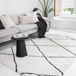 berber vloerkleed hoogpolig wit/zwart - scandinavisch - nea - Polypropyleen - 240 x 340 - (XL)