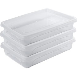 3x Voedsel plastic bewaarbakje laag 0,5 liter transparant 18 x 12 x 4 cm - Vershoudbakjes