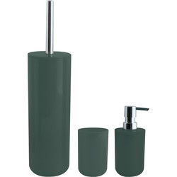 MSV Badkameraccessoire Moods - toiletborstel in houder - beker - zeeppompje - donkergroen - kunststof - Badkameraccessoireset