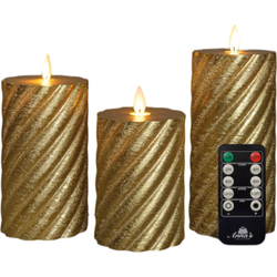 Stompkaars swirl wax led bewegende vlam met afstandsbediening set van 3 d7.5h10/12.5/15 cm goud