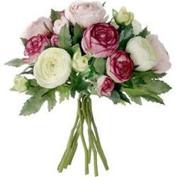 Mica Decorations Ranunculus/ranonkel boeket - roze - 22 cm - Kunstbloemen