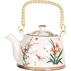 Clayre & Eef Theepot met Filter Beige Groen Porselein Bloemen