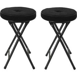 Home & Styling Bijzet krukje/stoel - 2x - Opvouwbaar - zwart Ribcord - D33 x H49 cm - Krukjes