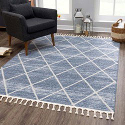 Felta Modern Blauw vloerkleed - Laagpolig / Geruit - 120 X 170 CM