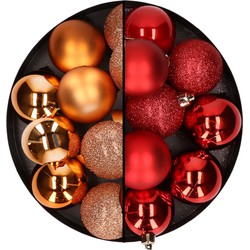 24x stuks kunststof kerstballen mix van koper en rood 6 cm - Kerstbal