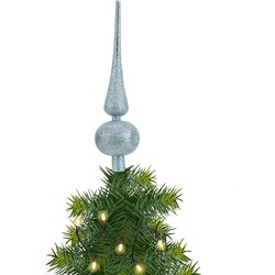 Kunststof piek lichtblauw met glitters H23 cm - kerstboompieken