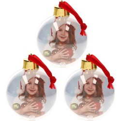 3x stuks DIY foto/fotolijst kunststof kerstballen transparant 8 cm - Kerstbal