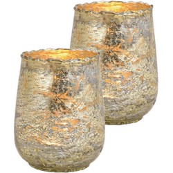 Set van 2x stuks glazen design windlicht/kaarsenhouder champagne goud 10 x 12 x 10 cm - Waxinelichtjeshouders
