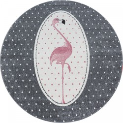 Tapijtenloods Kids Flamingo Rond Vloerkleed Kinderkamer Grijs Laagpolig- 120 CM ROND