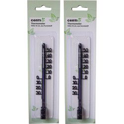 Kunststof Thermometer Zwart voor binnen of buiten set van 2 stuks