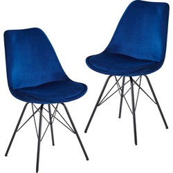 Pippa Design set van 2 fluwelen eetkamerstoelen - blauw