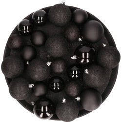 Kerstversiering set kerstballen zwart 6 - 8 - 10 cm - pakket van 40x stuks - Kerstbal
