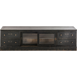 TV-meubel van massief hout en glas L180 cm - AMSTERDAM