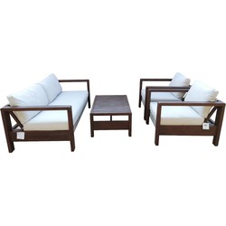 ZAMBRA LOUNGE SET 4PCS ( 2X ARMCHAIR  BENCH  COFFEE TABLE)  -  BRAIDED OUTDOOR 30MM OFF WHITE