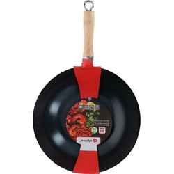 Alpina Wok/hapjes/bak pan met anti aanbak laag - metaal - zwart - Dia 30 x H8 cm - keuken pannen - Koekenpannen