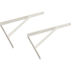 2x stuks planksteunen / schapdragers / plankdragers met schoor staal wit gelakt 50 x 33 cm - Plankdragers