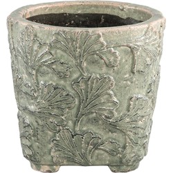PTMD Serino Grey ceramic pot leaves pattern round low M