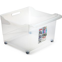 Plasticforte opberg Trolley Container - transparant - op wieltjes - L39 x B38 x H26 cm - kunststof - Opberg trolley