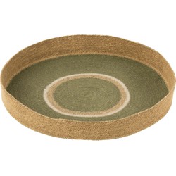 J-line - Plateau Rond+cirkels Zeegras Groen/naturel - 50x50x7cm