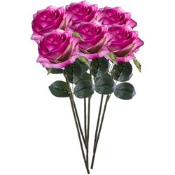 6 x Kunstbloemen steelbloem paars/roze roos Simone 45 cm - Kunstbloemen