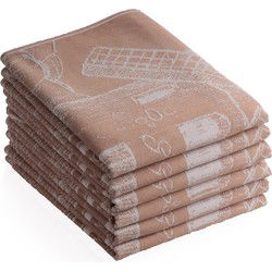 DoubleDry Luxe Theedoeken Set - 6 Stuks - 50x70 cm - 100% Katoen - Hoge Absorptie & Duurzaam - Molen, Bruin