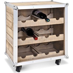 Wijnrek - Flessenkist op wieltjes - 16 wijnflessen - Grenenhout Wijnfleshouder - Prachtige wijnhouder - 53 x 33 x 63 cm