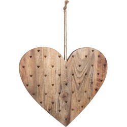 Clayre & Eef Decoratie snijplank  38x40 cm Bruin Hout Hartvormig Hartjes Borrelplank