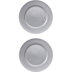 2x stuks diner borden/onderborden zilver met glitters 33 cm - Onderborden