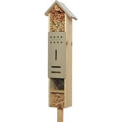 Insectenhotel op stok - bamboe hout - 10 x 15 x H118 cm - groengrijs - Insectenhotel