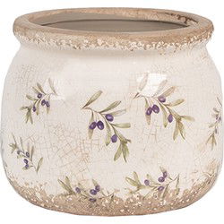 Clayre & Eef Bloempot Binnen  Ø 12x10 cm Beige Blauw Keramiek Olijven Plantenpot