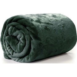 Enzo Fleece deken/plaid - dennen groen - polyester - 130 x 180 cm - Plaids