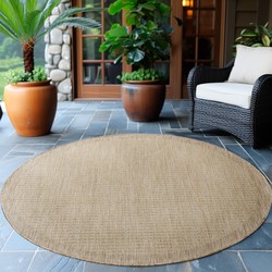 Rond Binnen & Buiten vloerkleed - Riza - Kader Motief - Beige - 160 cm Ø rond