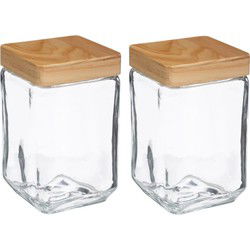 5Five voedsel/spullen voorraadpot - 2x - Glas/hout - 1700 ml - Voorraadpot