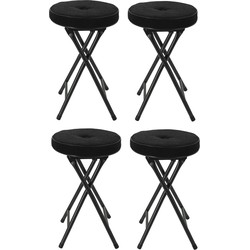 Home & Styling Bijzet krukje/stoel - 4x - Opvouwbaar - zwart Ribcord - D33 x H49 cm - Krukjes
