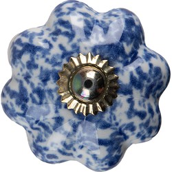 Clayre & Eef Deurknop  Ø 4 cm Blauw Wit Keramiek Meubelknop