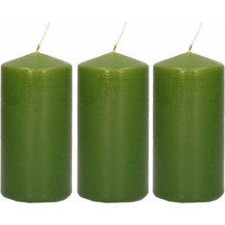 3x Kaarsen olijfgroen 5 x 10 cm 23 branduren sfeerkaarsen - Stompkaarsen