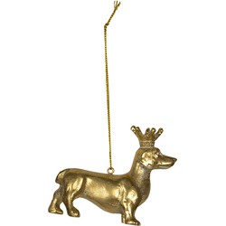 Clayre & Eef Kersthanger Hond 8x3x6 cm Goudkleurig Kunststof Kerstboomversiering
