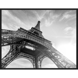 Any Image Print 'Eiffel Tower against Sun' - Schilderij - Wanddecoratie - Inclusief beukenhouten lijst - Poster - 73x93cm - Zwarte lijst met Passe Partout