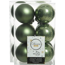 24x stuks kunststof kerstballen mos groen 6 cm glans/mat - Kerstbal