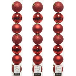 28x stuks kunststof kerstballen rode 8 cm glans/mat/glitter - Kerstbal