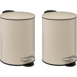 5Five kleine pedaalemmer - 2x - metaal - beige - 3L - 16 x 25 cm - Badkamer/toilet - Pedaalemmers