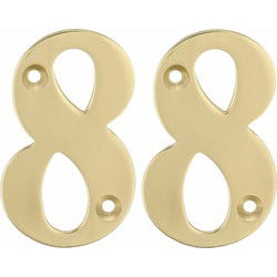 AMIG Huisnummer 88 - massief messing - 10cm - incl. bijpassende schroeven - gepolijst - goudkleur - Huisnummers