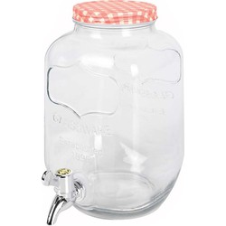 Glazen drankdispenser/limonadetap met rood/wit geblokte dop 4 liter - Drankdispensers