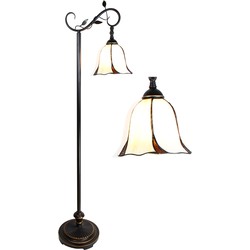 LumiLamp Tiffany Vloerlamp  152 cm Wit Bruin Kunststof Glas Staande Lamp